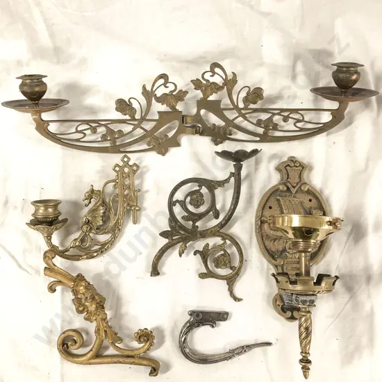 Box of Assorted Vintage Metalware Incl. Wall Sconces