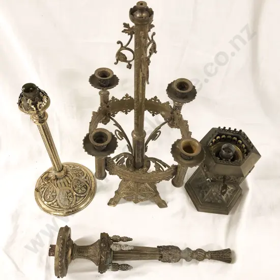 Box of Assorted Vintage Metalware Incl. Candle Holders Etc.