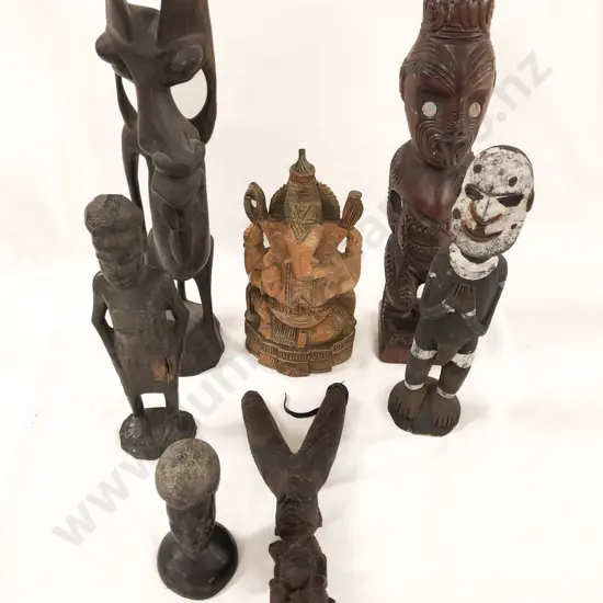 Box of Assorted Carved Tribal Sculptures Etc.