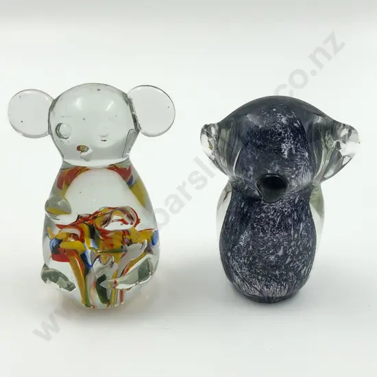 Two Art Glass Koala Form Paperweights (Minor Chips to One)