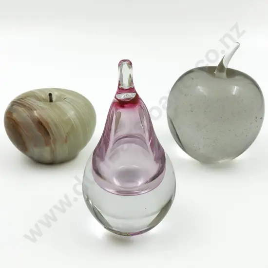 Studio Ahus Art Glass Pear Together With Hardstone Apple and Other