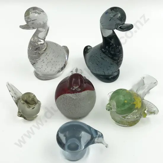 Six Assorted Art Glass Bird Ornaments