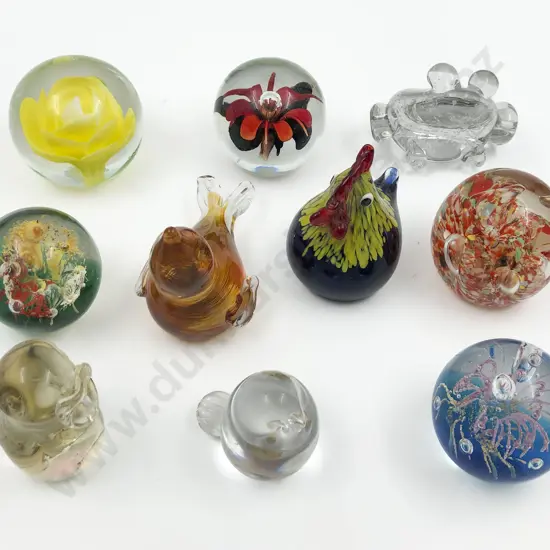 Ten Assorted Art Glass Paperweights and Ornaments