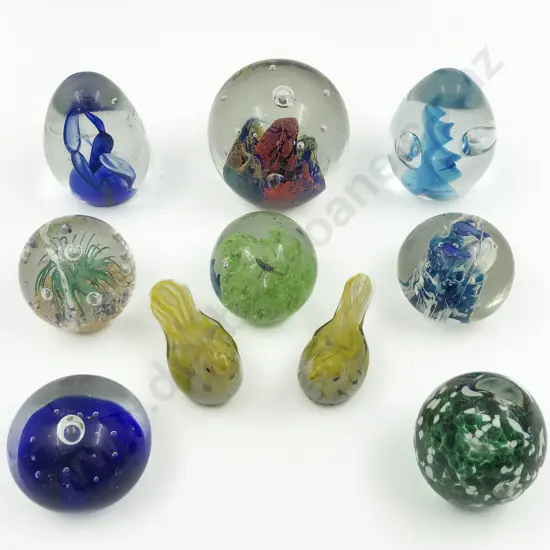 Ten Assorted Art Glass Paperweights and Ornaments (Faults)