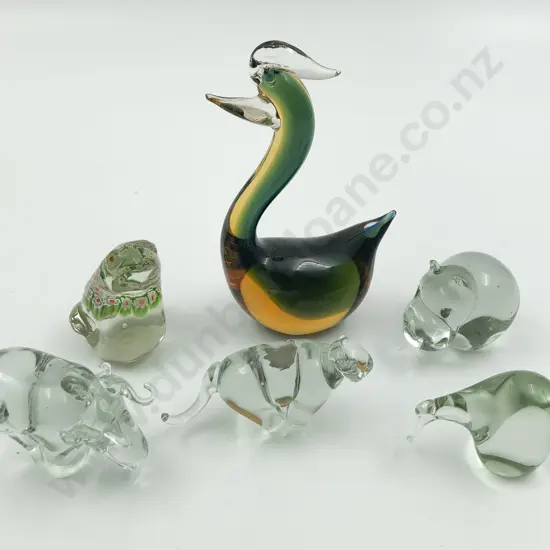 Six Assorted Art Glass Animal Ornaments