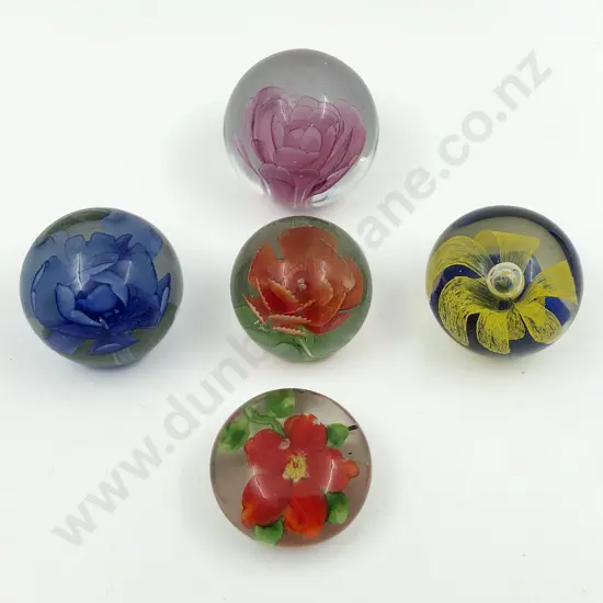 Five Art Glass Paperweights