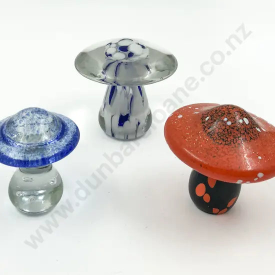 Three Art Glass Mushrooms