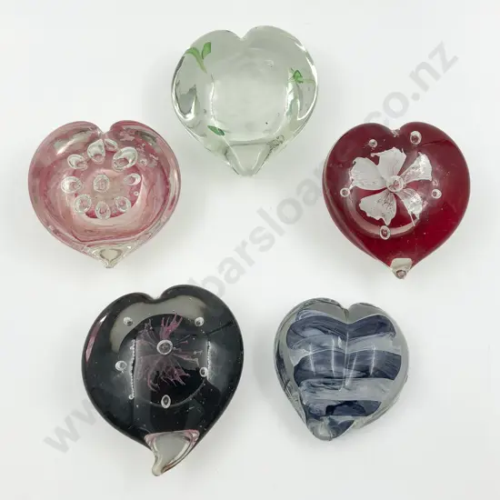 Three Art Glass Heart Shape Paperweights