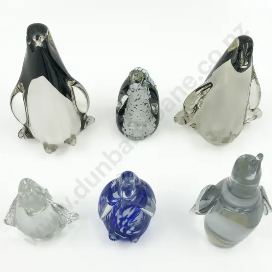 Six Art Glass Penguins