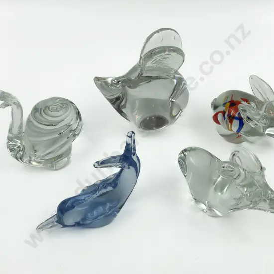 Five Art Glass Animal Ornaments
