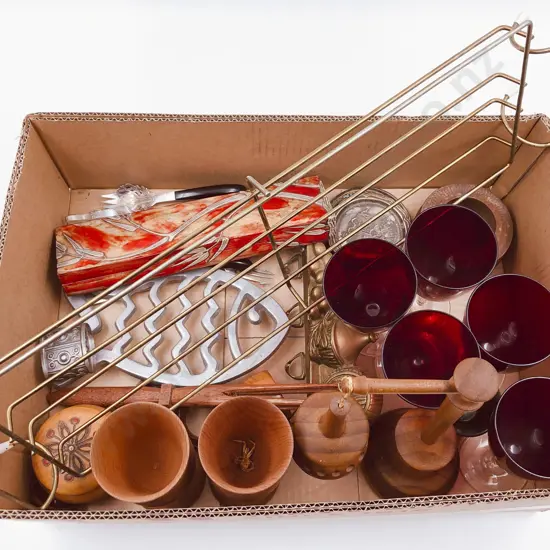 Box of Assorted Incl. Woodware Etc.