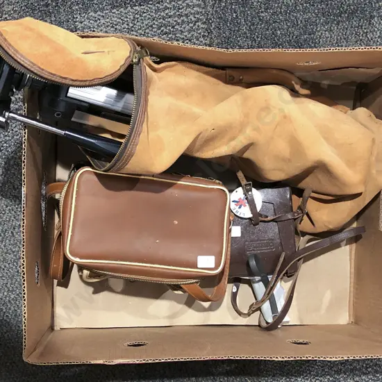 Box Incl. Tripod and Vintage Camera Etc.