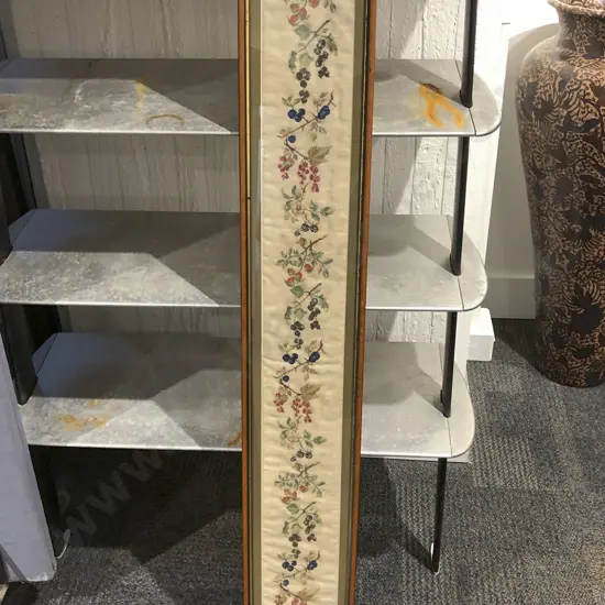 Framed Embroidery Together With Two Framed Postcard Displays and Woolen Aztec Style Work