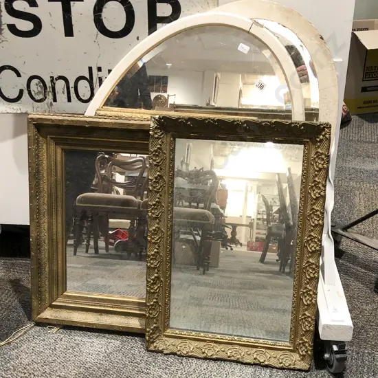 Three Gilt Framed Mirrors (Faults) Together With Two Ex Dressing Table Mirrors