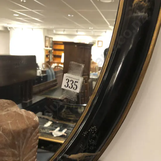 Black Lacquer Framed Oval Wall Mirror