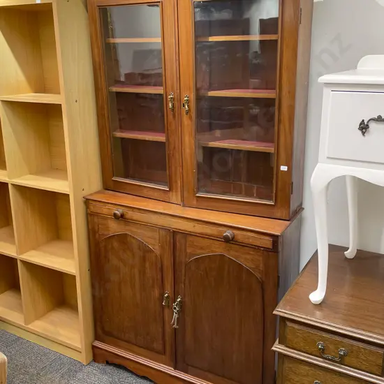Glazed Door Display Cabinet With Cupboard Base