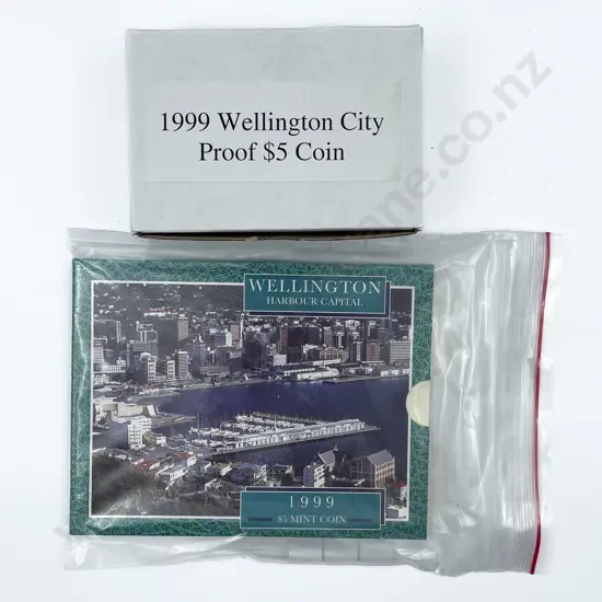 NZ 1999 Wellington City Silver Proof Five Dollar and Unc
