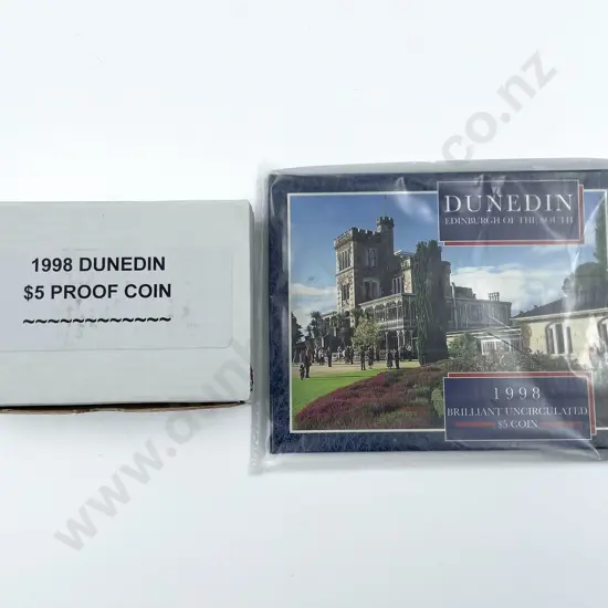 NZ 1998 Dunedin Silver Proof Five Dollar and Unc