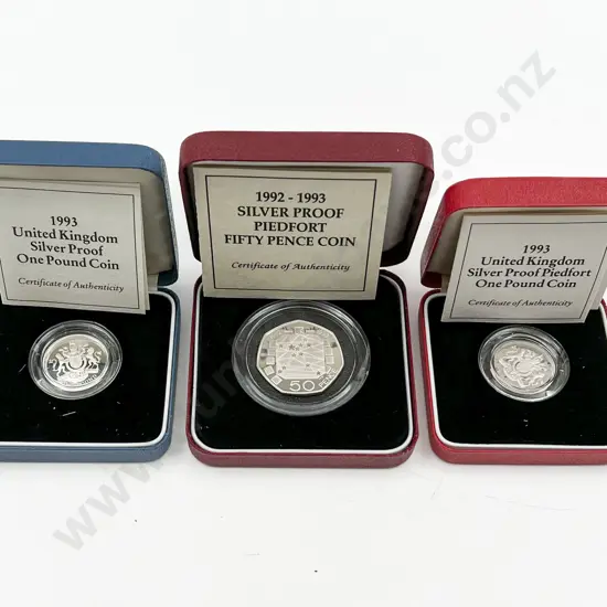 UK 1993 £1 Silver Proof Piedfort Coin and £1 Silver Coin Proof Royal Coat of Arms