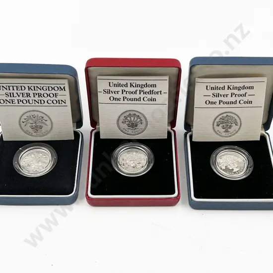 UK 1986 £1 Silver Proof Piedfort Coin and 1984 1987 £1 Silver Coin Proofs