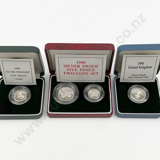 UK 1990 5p Silver Proof Piedfort Coin and £1 Silver Coin Proof