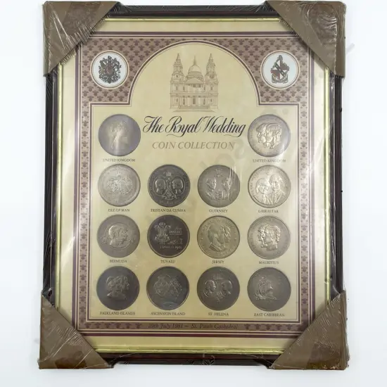 Framed 1981 Royal Wedding Commemorative 14 Coin Collection Commonwealth Coins