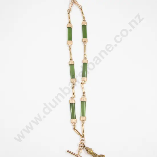 NZ Colonial 9ct and Greenstone Albert Chain