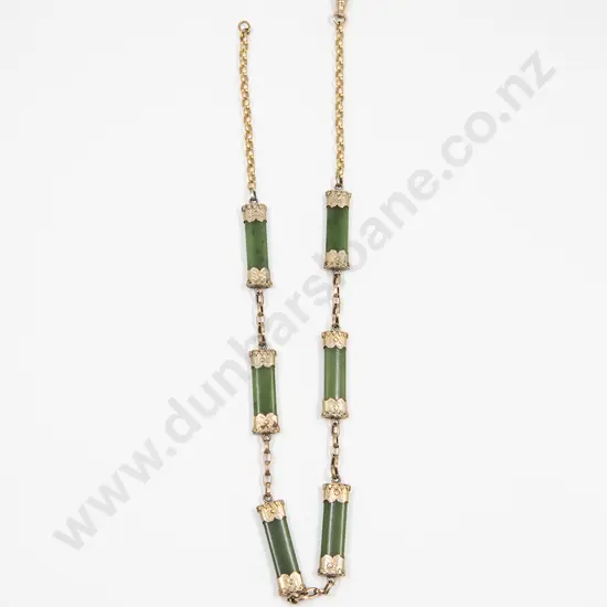 NZ Colonial 9ct Mounted Greenstone Necklace