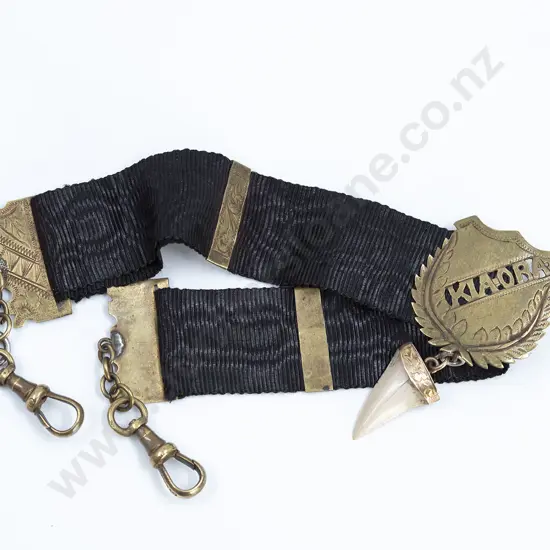NZ Colonial Gold Plate Mounted Black Braid Fob