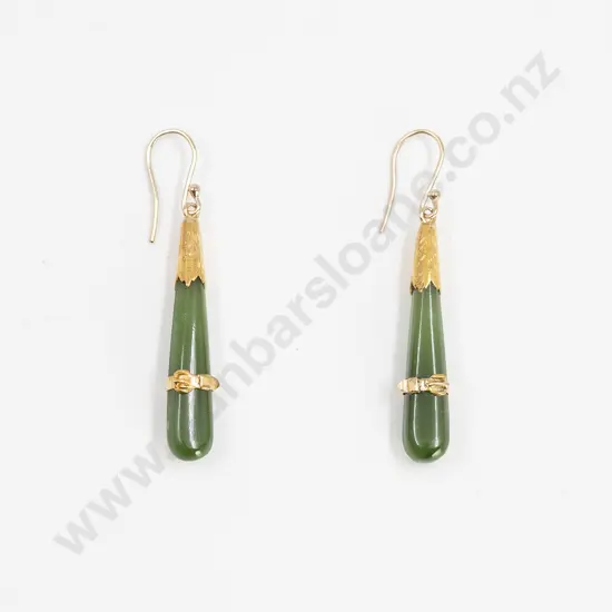 Victorian Gold Greenstone Pendant Drop Earrings