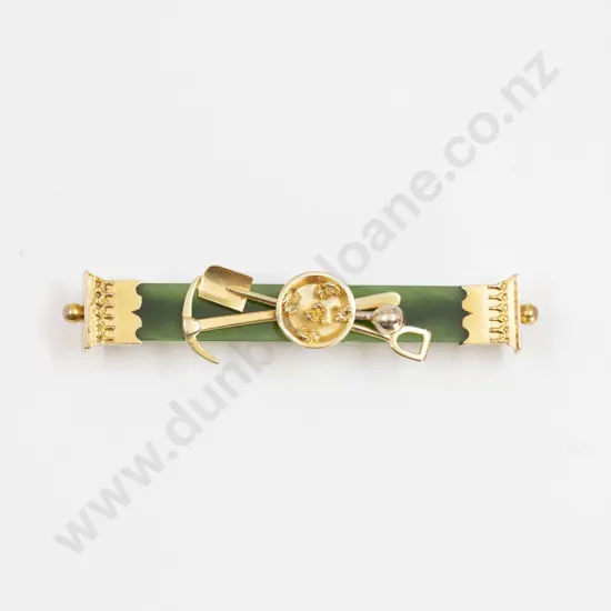 NZ Colonial 9ct and Greenstone Bar Brooch