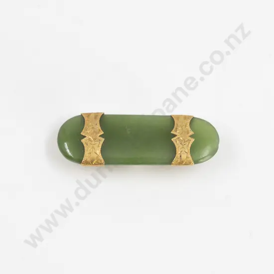 NZ Colonial 9ct Mounted Greenstone Brooch