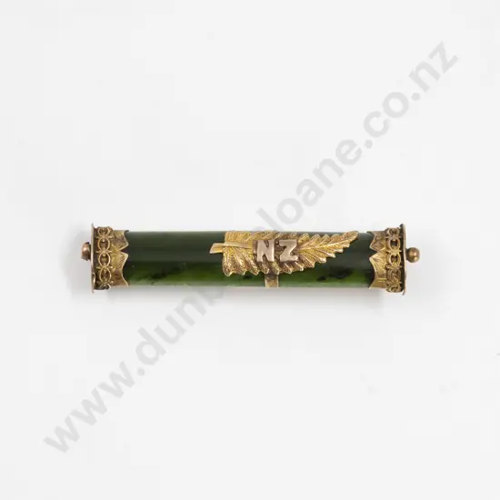 NZ Colonial 9ct Greenstone Bar Brooch