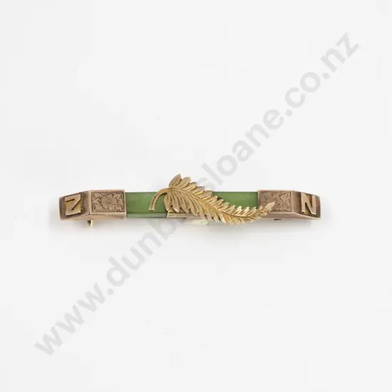 NZ Colonial 9ct Mounted Greenstone Brooch