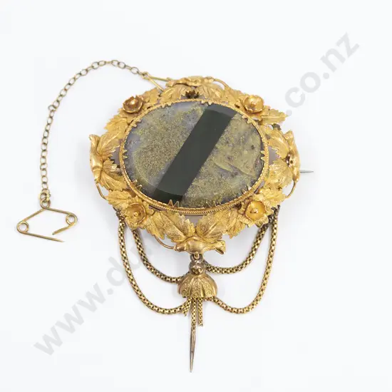 NZ Colonial 18ct Gold Bearing Quartz Mourning Brooch