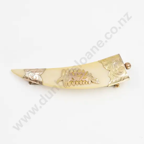 NZ Colonial 9ct Mounted Tusk Brooch