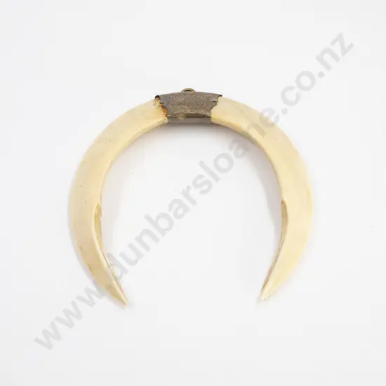 Colonial Silver Plate Mounted Double Boar Tusk Pendant