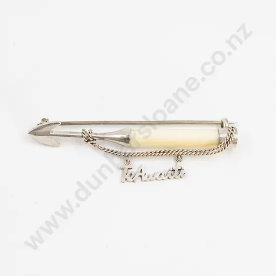 NZ Colonial Silver and Marine Ivory Commemorative Brooch