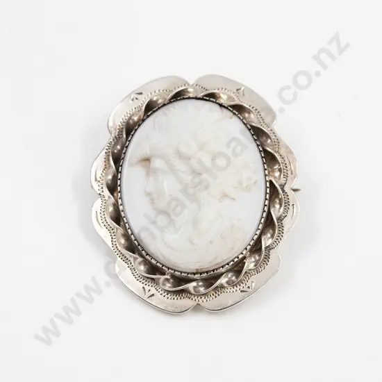 Possible NZ Colonial Silver Portrait Cameo Brooch