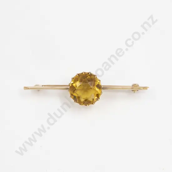 Possible NZ Colonial 9ct Single Citrine Bar Brooch