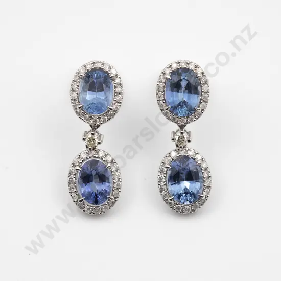 14ct White Gold Ceylonese Sapphire and Diamond Double Drop Pendant Earrings