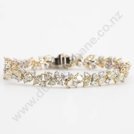 14ct White & Yellow Gold 78stone Fancy Yellow Diamond Cluster Bracelet
