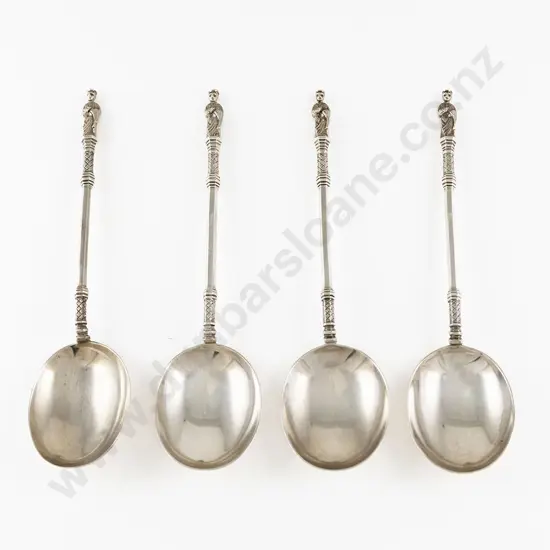 Set Of 4 Geo V S/S Apostle Top Table/Serving Spoons By Walker & Hall