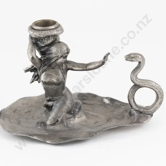 WMF Young Girl & Serpent Art Nouveau S/P Chamber Candlestick