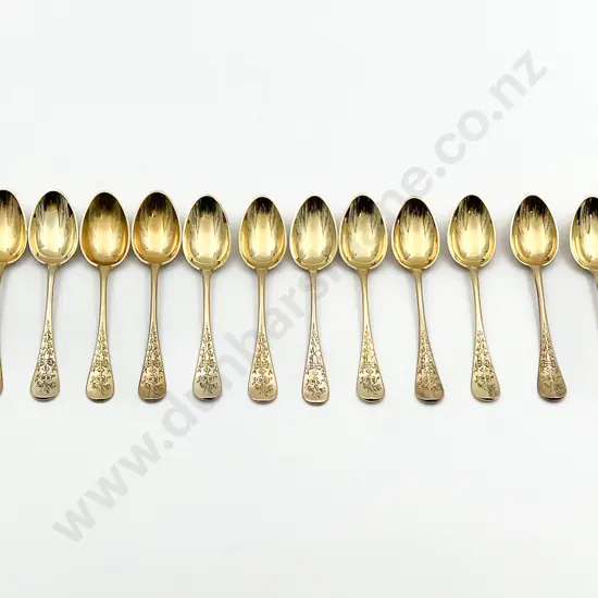 Set Of 12 European Gilt Coffee Spoons