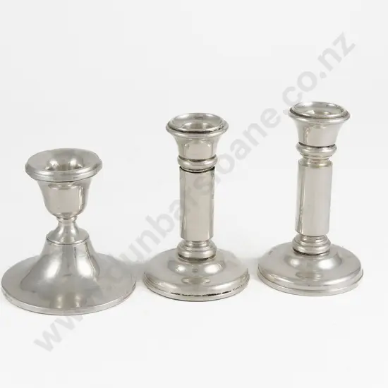 Pair Geo V S/S Dwarf Candlesticks & Single Candlestick