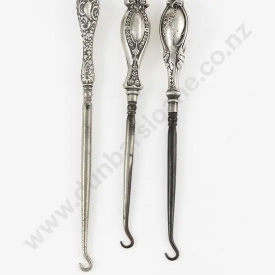 3 Antique S/S Handled Button Hooks