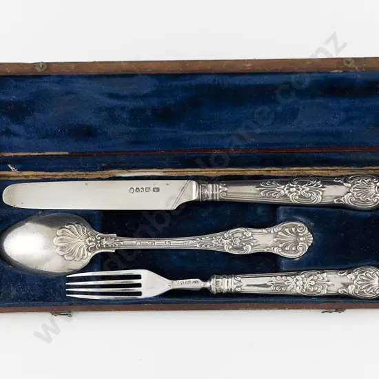 Cased Wm IV S/S 3 Piece Christening Set