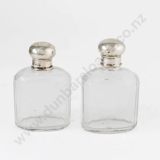 Pair Of Geo V S/S Topped Cut Glass Scent Bottles
