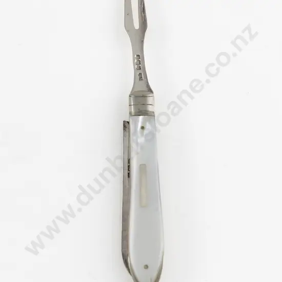 Rare Edw VII S/S Bladed MOP Handled Fruit Knife With Fork